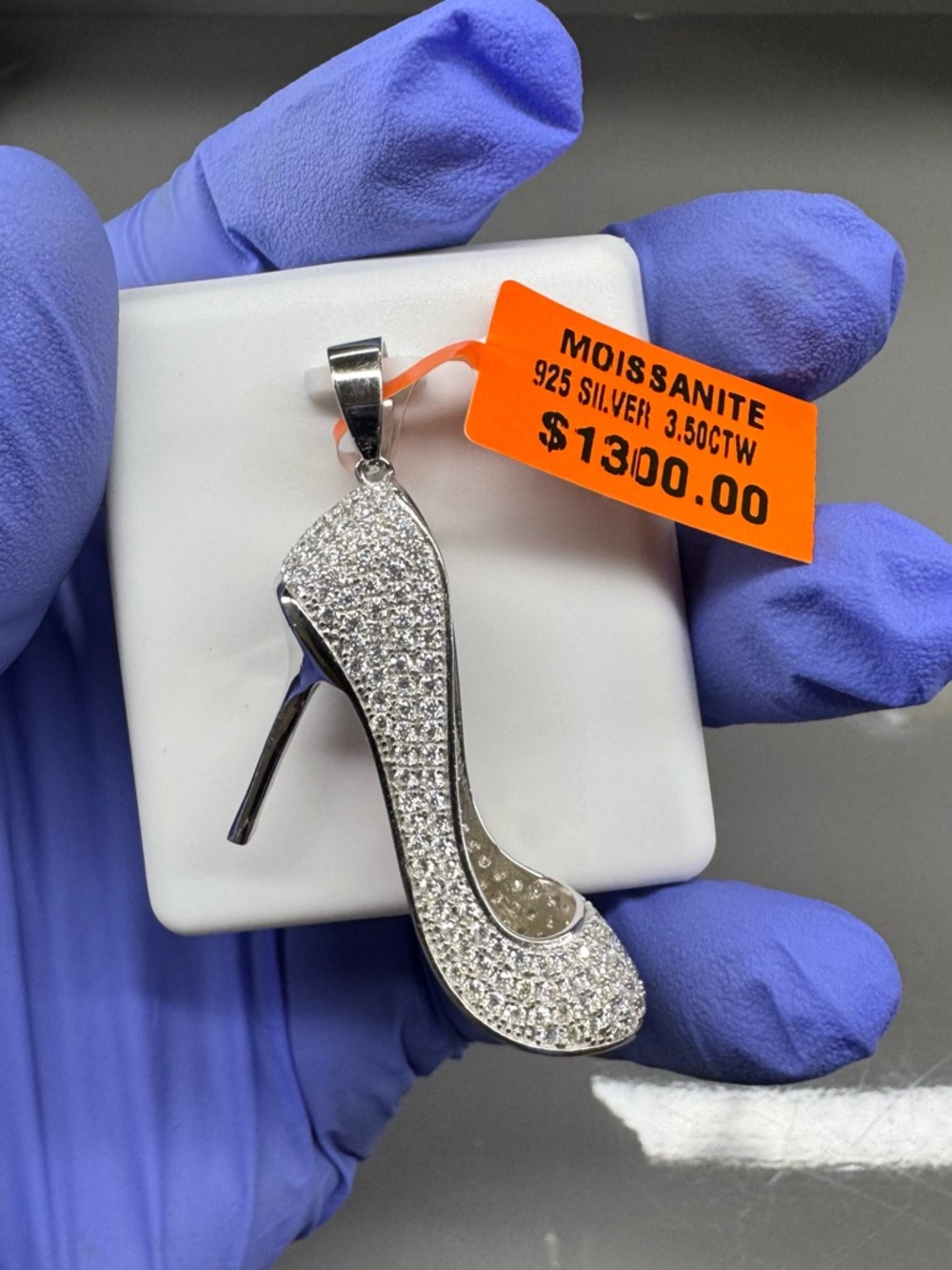 925 Sterling Silver with Rhodium Finish 3.50 CTW VVSD Moissanite 3D Red Bottoms